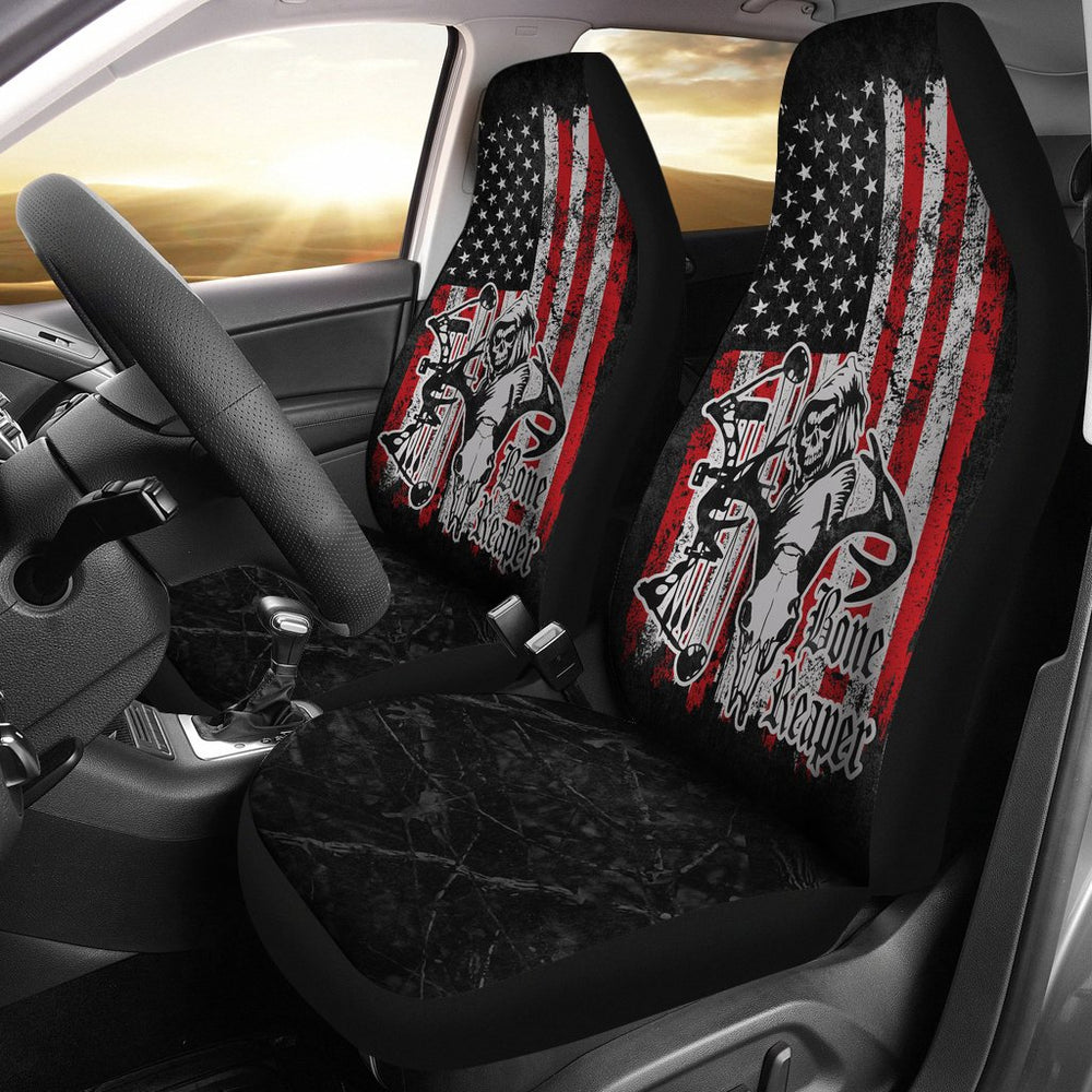 Bone Reaper Bowhunting American Flag Car Seat Covers (Set Of 2)